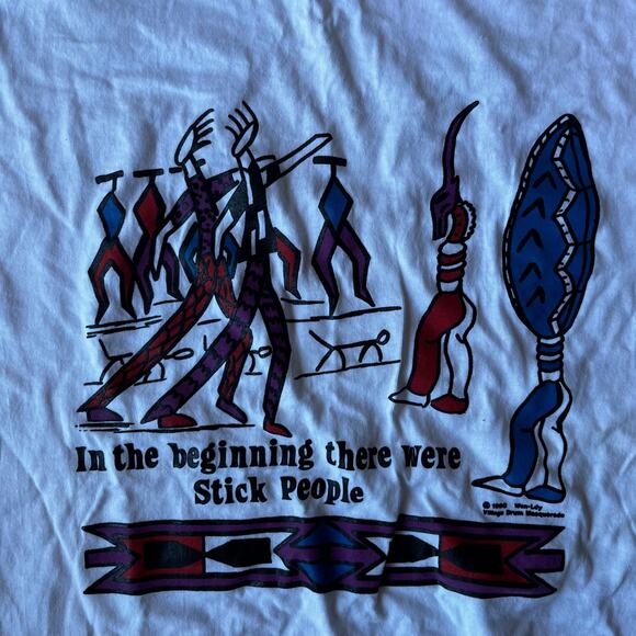 VINTAGE STICK PEOPLE FUNNY SHIRT NATIVE PARODY OBSCURE MENS XL 90S ONEITA HUMOR - Picture 6 of 6